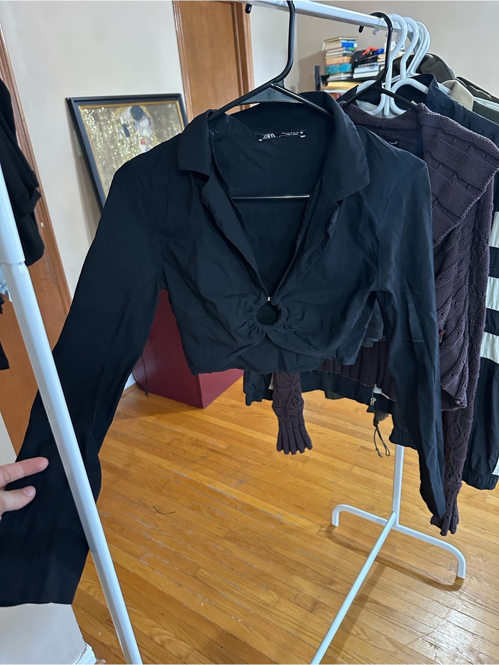 Zara Black Cropped Ring-Front Blazer